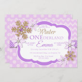 ウィンターワンダーランドガールズファースト誕生日招待状 招待状 (正面/裏面)