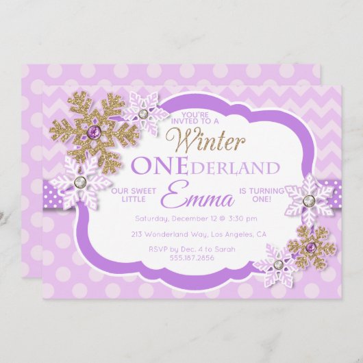 ウィンターワンダーランドガールズファースト誕生日招待状 招待状 (正面/裏面)
