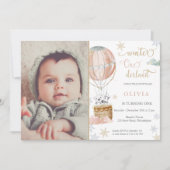 ウィンターワンダーランドガールファースト誕生日写真 招待状 (正面)