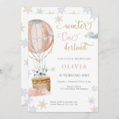 ウィンターワンダーランドガールファースト誕生日招待状 招待状 (正面/裏面)