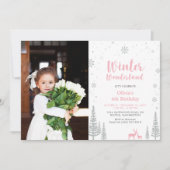 ウィンターワンダーランドガールフォト誕生日招待状 招待状 (正面)