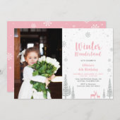 ウィンターワンダーランドガールフォト誕生日招待状 招待状 (正面/裏面)