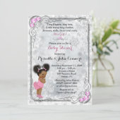 ウィンターワンダーランドガールベイビーシャワー招待状ピンク 招待状 (スタンド正面)