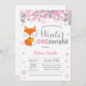 ウィンターワンダーランドキツネガール1歳の誕生日 招待状 (正面/裏面)