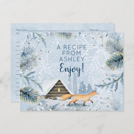 ウィンターワンダーランドキツネクリスマスクリスマスレシピカード ポストカード (正面/裏面)
