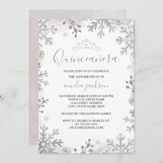 ウィンターワンダーランドキンセアニェラシルバー赤面 招待状 (正面/裏面)