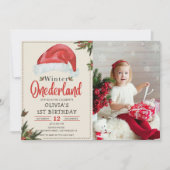 ウィンターワンダーランドクリスマスサンタハット誕生日 招待状 (正面)