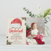 ウィンターワンダーランドクリスマスサンタハット誕生日 招待状 (スタンド正面)