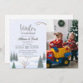 ウィンターワンダーランドクリスマスツインバースデーパーティー 招待状 (正面/裏面)