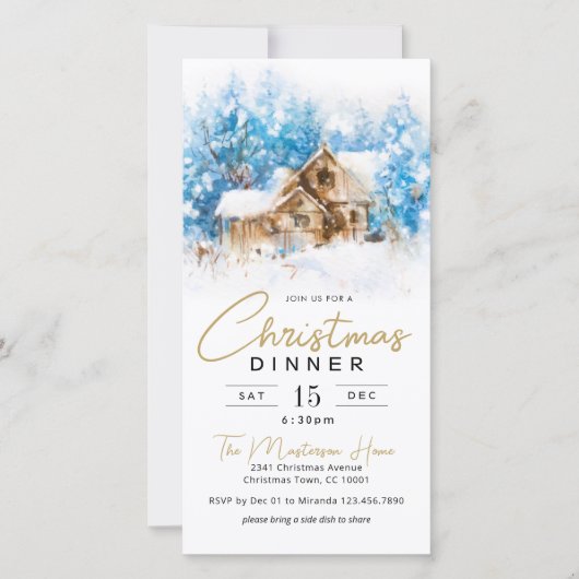 ウィンターワンダーランドクリスマスディナー招待状 シーズンカード (正面)