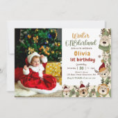 ウィンターワンダーランドクリスマストインデア誕生日 招待状 (正面)