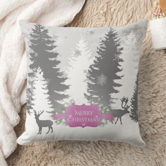 ウィンターワンダーランドクリスマス装飾用クッション – マゼンタ クッション (ブランケット)