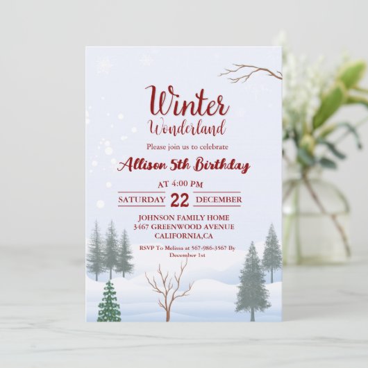 ウィンターワンダーランドクリスマス誕生日ホリデーパーティー 招待状 (スタンド正面)