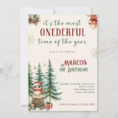 ウィンターワンダーランドクリスマス1st誕生日パーティー 招待状 (正面)