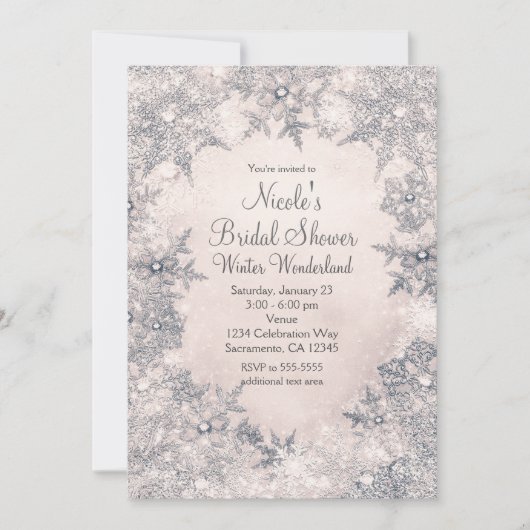 ウィンターワンダーランドクリームホワイト雪エレガント片 招待状 (正面)