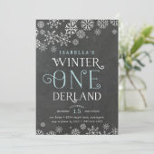 ウィンターワンダーランドシャルボードファースト誕生日招待状 招待状 (スタンド正面)