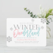 ウィンターワンダーランドシルバーのキラキラ輝く第1の誕生日 招待状 (スタンド正面)