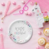ウィンターワンダーランドシルバーグリッターピンクフローラガール ペーパープレート (パーティー)