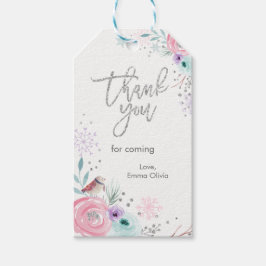 ウィンターワンダーランドシルバーグリッターピンクフローラギフト ギフトタグ