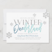 ウィンターワンダーランドシルバーグリッターブルー1st誕生日 招待状 (正面)