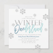 ウィンターワンダーランドシルバーグリッターブルー1st誕生日 招待状 (正面)