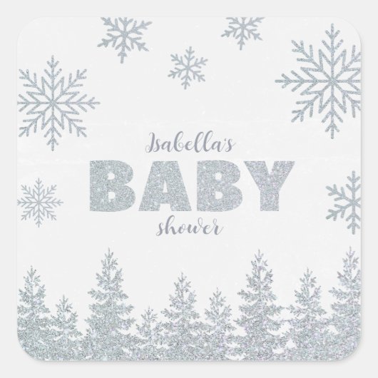 ウィンターワンダーランドシルバーグリッターベビーシャワー スクエアシール (正面)