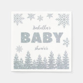 ウィンターワンダーランドシルバーグリッターベビーシャワー スタンダードカクテルナプキン (正面)