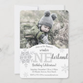 ウィンターワンダーランドシルバーグリッター1st誕生日 招待状 (正面)