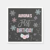 ウィンターワンダーランドシルバーバースデーパーティナプキン スタンダードカクテルナプキン (正面)