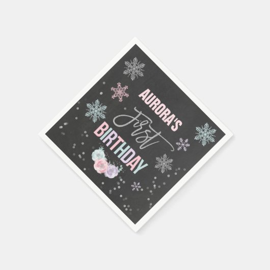 ウィンターワンダーランドシルバーバースデーパーティナプキン スタンダードカクテルナプキン (角)