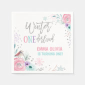 ウィンターワンダーランドシルバーピンクフローラスノーフレーク スタンダードカクテルナプキン (正面)