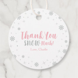 ウィンターワンダーランドシルバー&ピンクガールベビーシャワー フェイバータグ