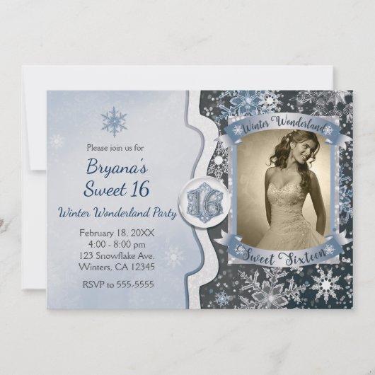 ウィンターワンダーランドスウィート16パーティーフォト招待状 招待状 (正面)
