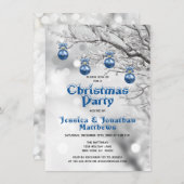 ウィンターワンダーランドスノークリスマスパーティーブルーホワイト 招待状 (正面/裏面)