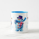 ウィンターワンダーランドスノーピープルマグ名前をカスタムする ツートーンマグカップ (中央)