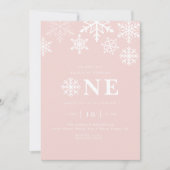 ウィンターワンダーランドスノーフレークガールズピンク誕生日 招待状 (正面)