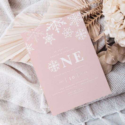 ウィンターワンダーランドスノーフレークガールズピンク誕生日 招待状