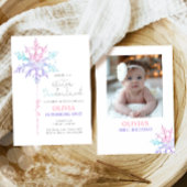 ウィンターワンダーランドスノーフレークガールファースト誕生日 招待状