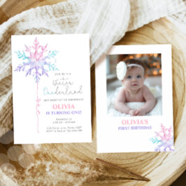 ウィンターワンダーランドスノーフレークガールファースト誕生日 招待状