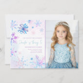 ウィンターワンダーランドスノーフレークスガールスノー誕生日 招待状 (正面)