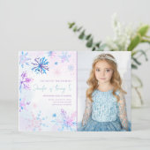 ウィンターワンダーランドスノーフレークスガールスノー誕生日 招待状 (スタンド正面)