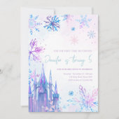 ウィンターワンダーランドスノーフレークスガールスノー誕生日 招待状 (正面)