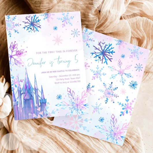 ウィンターワンダーランドスノーフレークスガールスノー誕生日 招待状