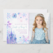 ウィンターワンダーランドスノーフレークスガールスノー誕生日 招待状 (正面)