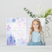 ウィンターワンダーランドスノーフレークスガールスノー誕生日 招待状 (スタンド正面)