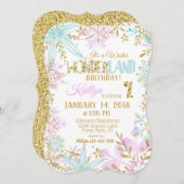 ウィンターワンダーランドスノーフレークスパークル誕生日 招待状 (正面/裏面)