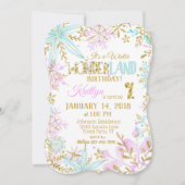 ウィンターワンダーランドスノーフレークスパークル誕生日 招待状 (正面)