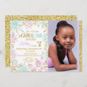 ウィンターワンダーランドスノーフレークスパークル誕生日 招待状 (正面/裏面)