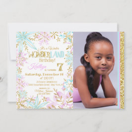 ウィンターワンダーランドスノーフレークスパークル誕生日 招待状