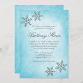 ウィンターワンダーランドスノーフレークティール（緑がかった色）バルミツワー 招待状 (正面/裏面)